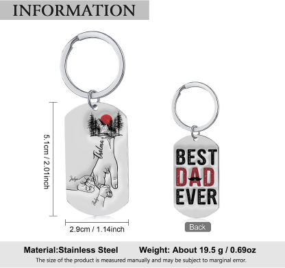 3 Names - Personalised Holding Hand Keyring Engraved Name Keyring Gift for Dad