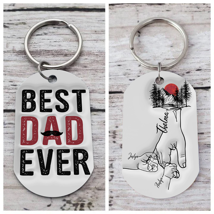 3 Names - Personalised Holding Hand Keyring Engraved Name Keyring Gift for Dad