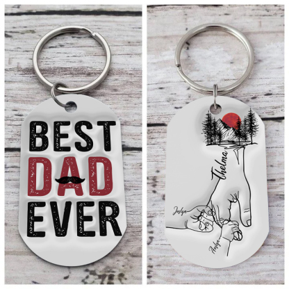 3 Names - Personalised Holding Hand Keyring Engraved Name Keyring Gift for Dad
