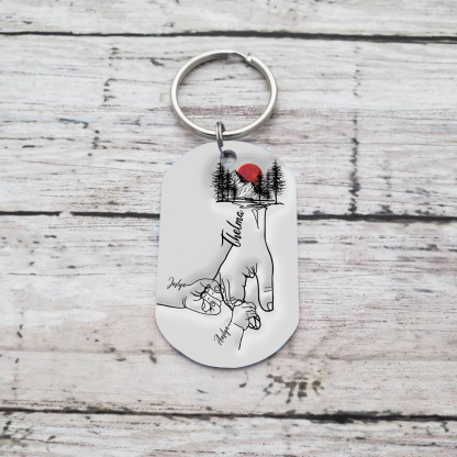3 Names - Personalised Holding Hand Keyring Engraved Name Keyring Gift for Dad