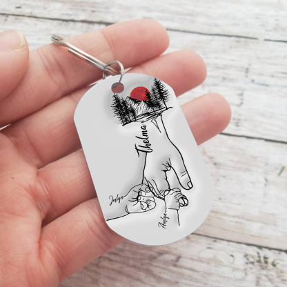3 Names - Personalised Holding Hand Keyring Engraved Name Keyring Gift for Dad