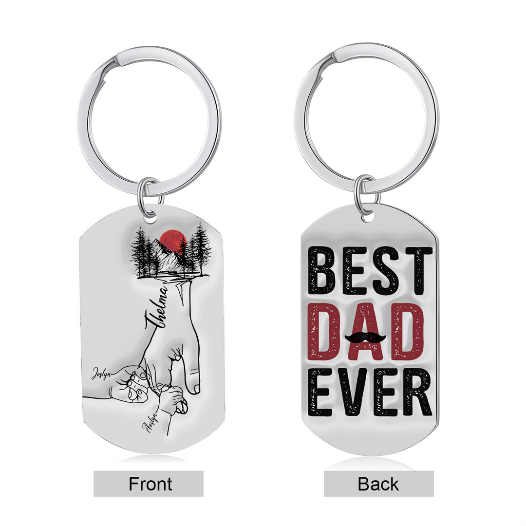 3 Names - Personalised Holding Hand Keyring Engraved Name Keyring Gift for Dad