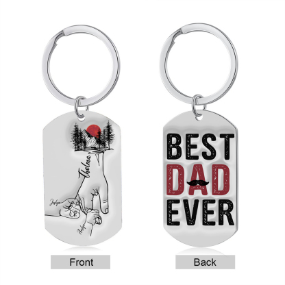 3 Names - Personalised Holding Hand Keyring Engraved Name Keyring Gift for Dad