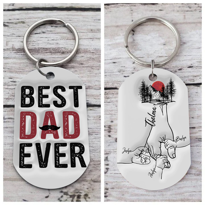 4 Names - Personalised Holding Hand Keyring Engraved Name Keyring Gift for Dad
