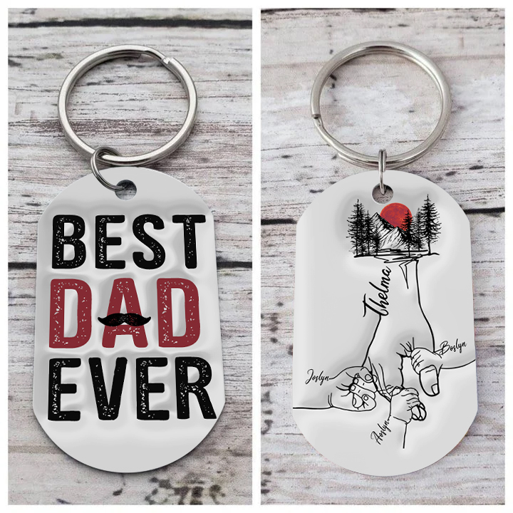 4 Names - Personalised Holding Hand Keyring Engraved Name Keyring Gift for Dad