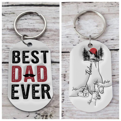 4 Names - Personalised Holding Hand Keyring Engraved Name Keyring Gift for Dad