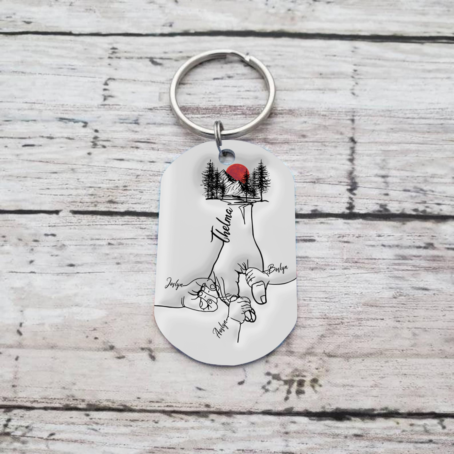 4 Names - Personalised Holding Hand Keyring Engraved Name Keyring Gift for Dad