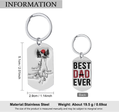 5 Names - Personalised Holding Hand Keyring Engraved Name Keyring Gift for Dad