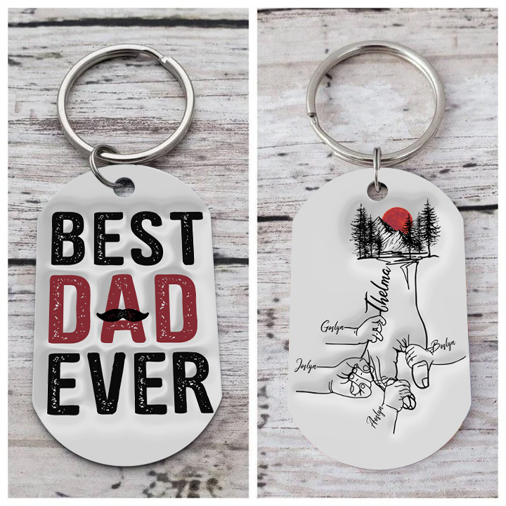 5 Names - Personalised Holding Hand Keyring Engraved Name Keyring Gift for Dad