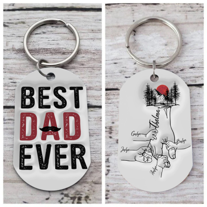 5 Names - Personalised Holding Hand Keyring Engraved Name Keyring Gift for Dad