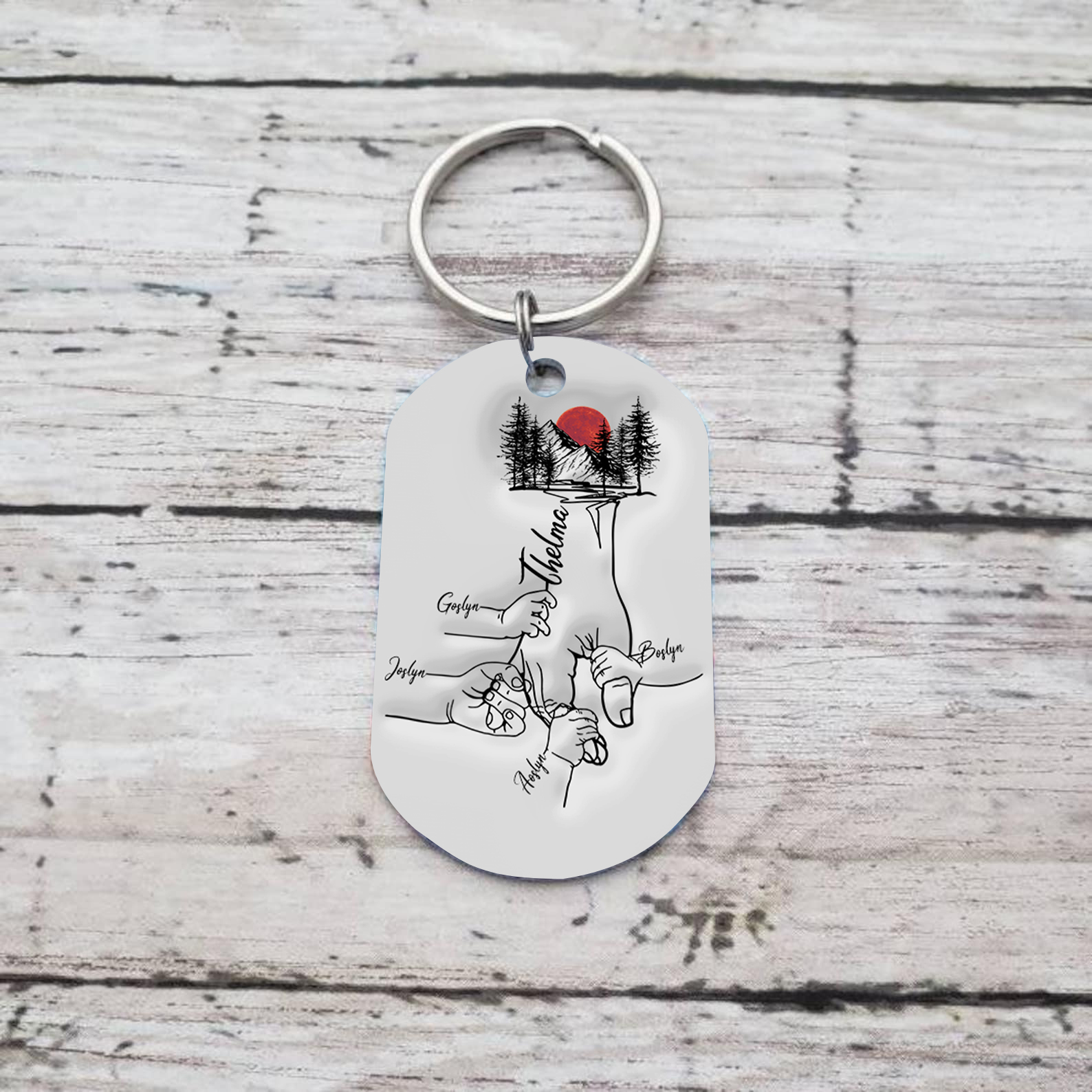 5 Names - Personalised Holding Hand Keyring Engraved Name Keyring Gift for Dad