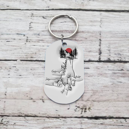 5 Names - Personalised Holding Hand Keyring Engraved Name Keyring Gift for Dad