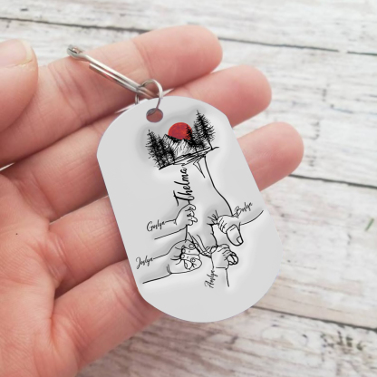 5 Names - Personalised Holding Hand Keyring Engraved Name Keyring Gift for Dad