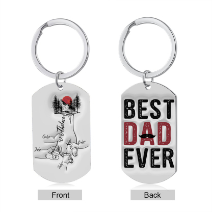 5 Names - Personalised Holding Hand Keyring Engraved Name Keyring Gift for Dad