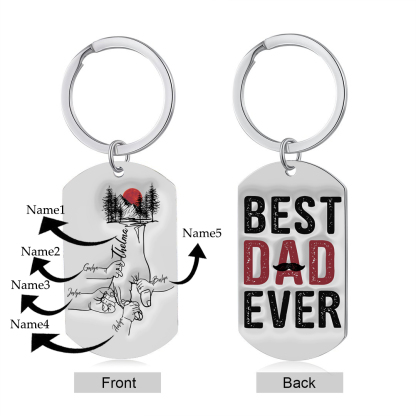 5 Names - Personalised Holding Hand Keyring Engraved Name Keyring Gift for Dad