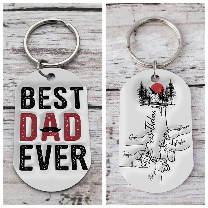 6 Names - Personalised Holding Hand Keyring Engraved Name Keyring Gift for Dad