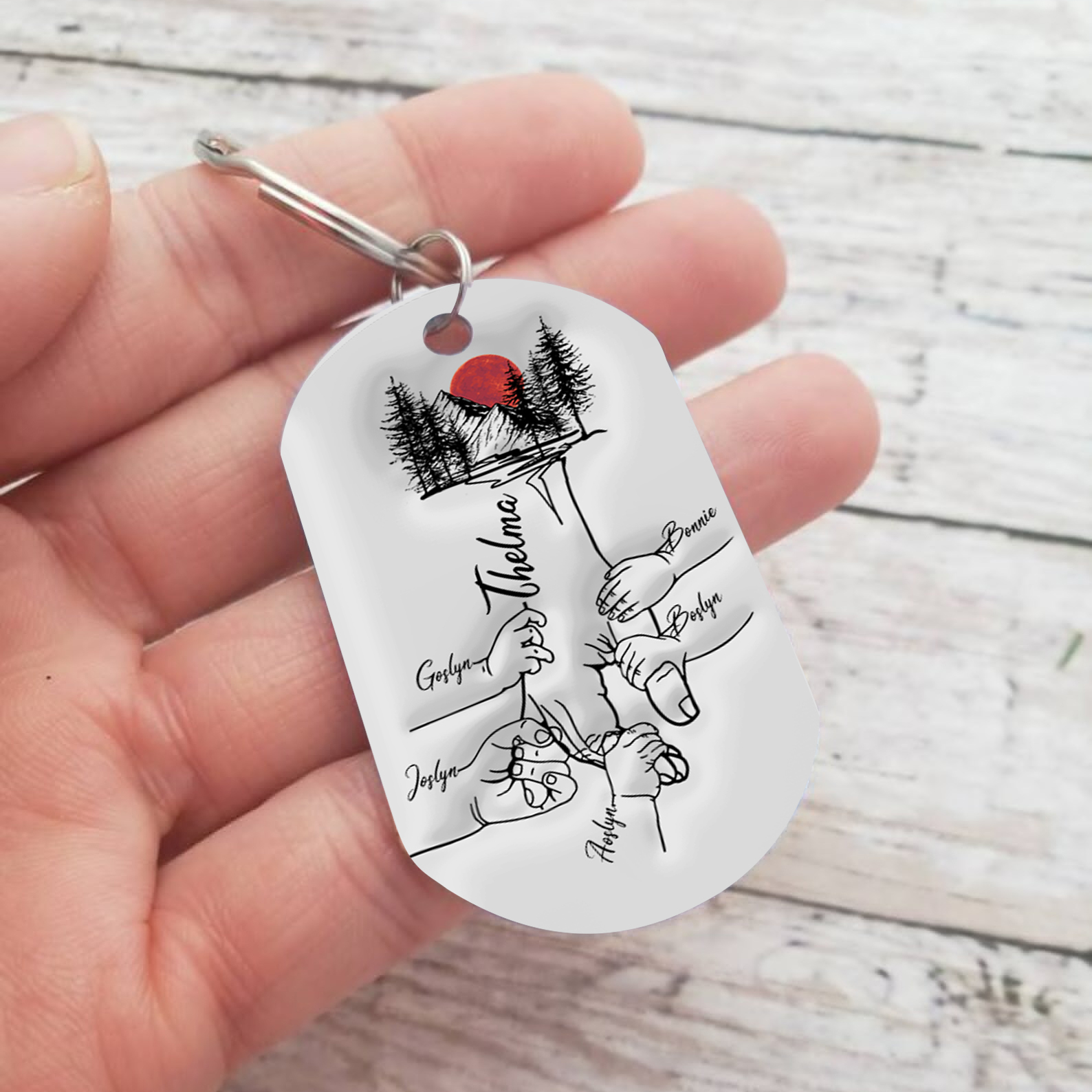 6 Names - Personalised Holding Hand Keyring Engraved Name Keyring Gift for Dad