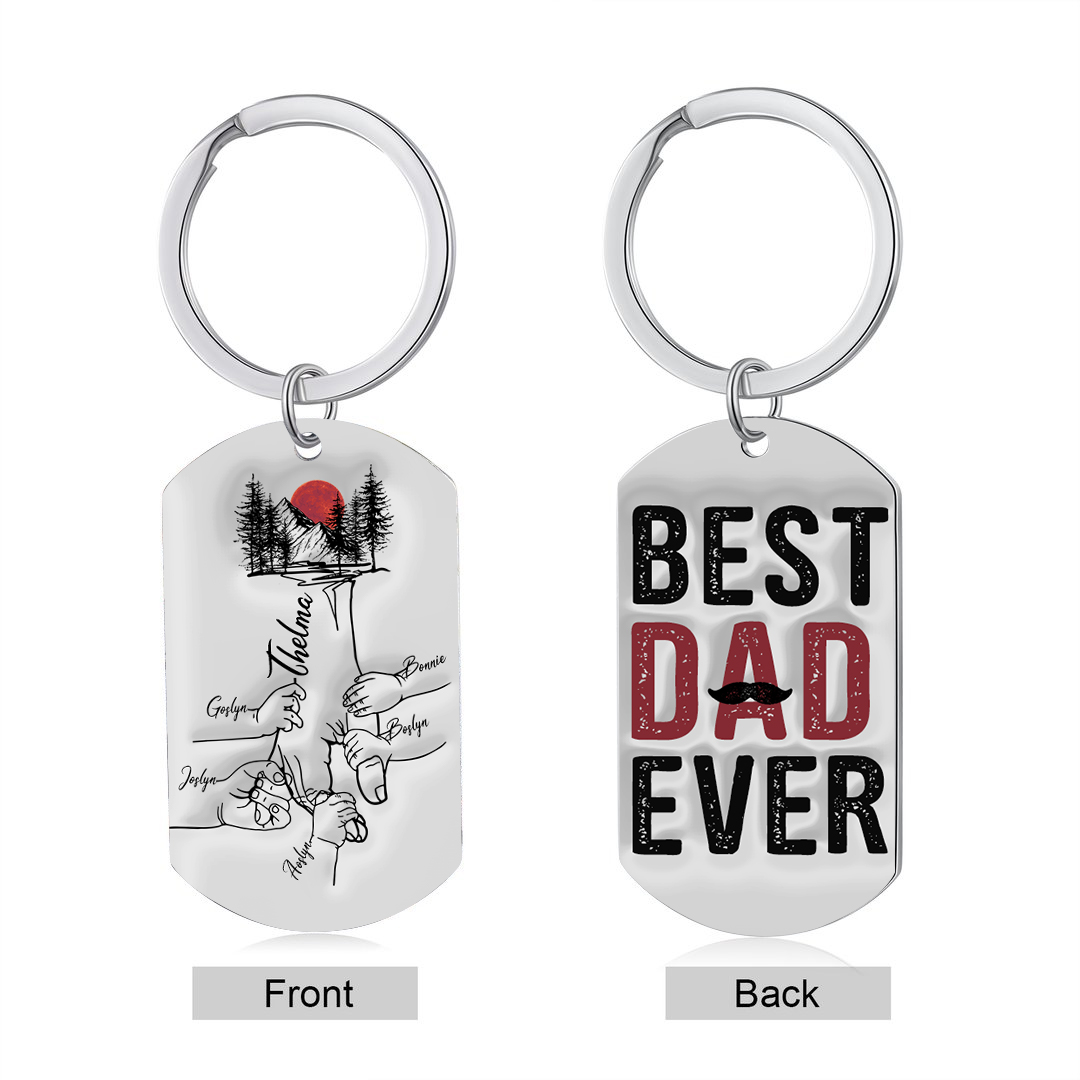 6 Names - Personalised Holding Hand Keyring Engraved Name Keyring Gift for Dad