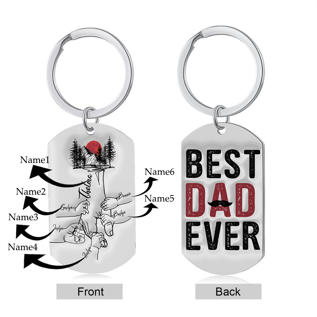 6 Names - Personalised Holding Hand Keyring Engraved Name Keyring Gift for Dad