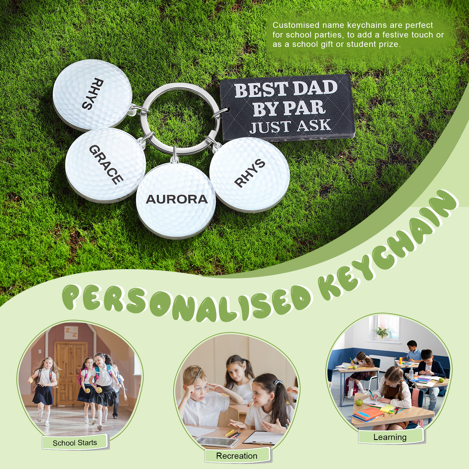 4 Names - Personalised Acrylic Keyring Five Colors to Choose From Back to School Gift for Kids