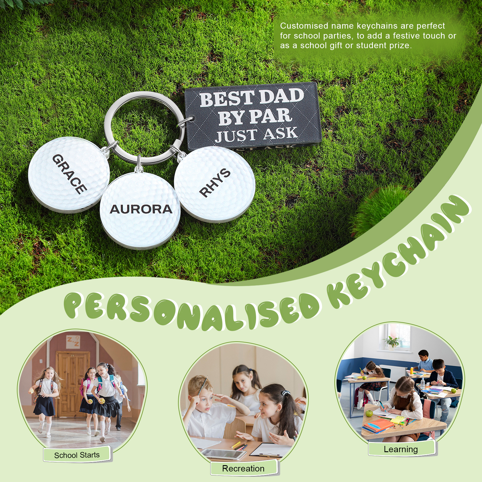 3 Names - Personalised Acrylic Keyring Five Colors to Choose From Back to School Gift for Kids