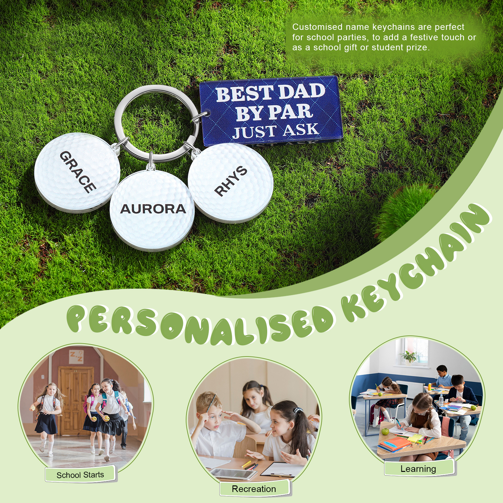 3 Names - Personalised Acrylic Keyring Five Colors to Choose From Back to School Gift for Kids