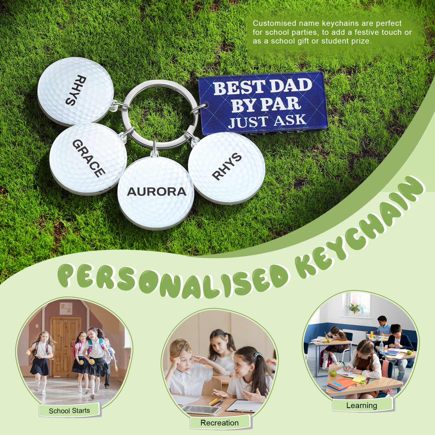 4 Names - Personalised Acrylic Keyring Five Colors to Choose From Back to School Gift for Kids