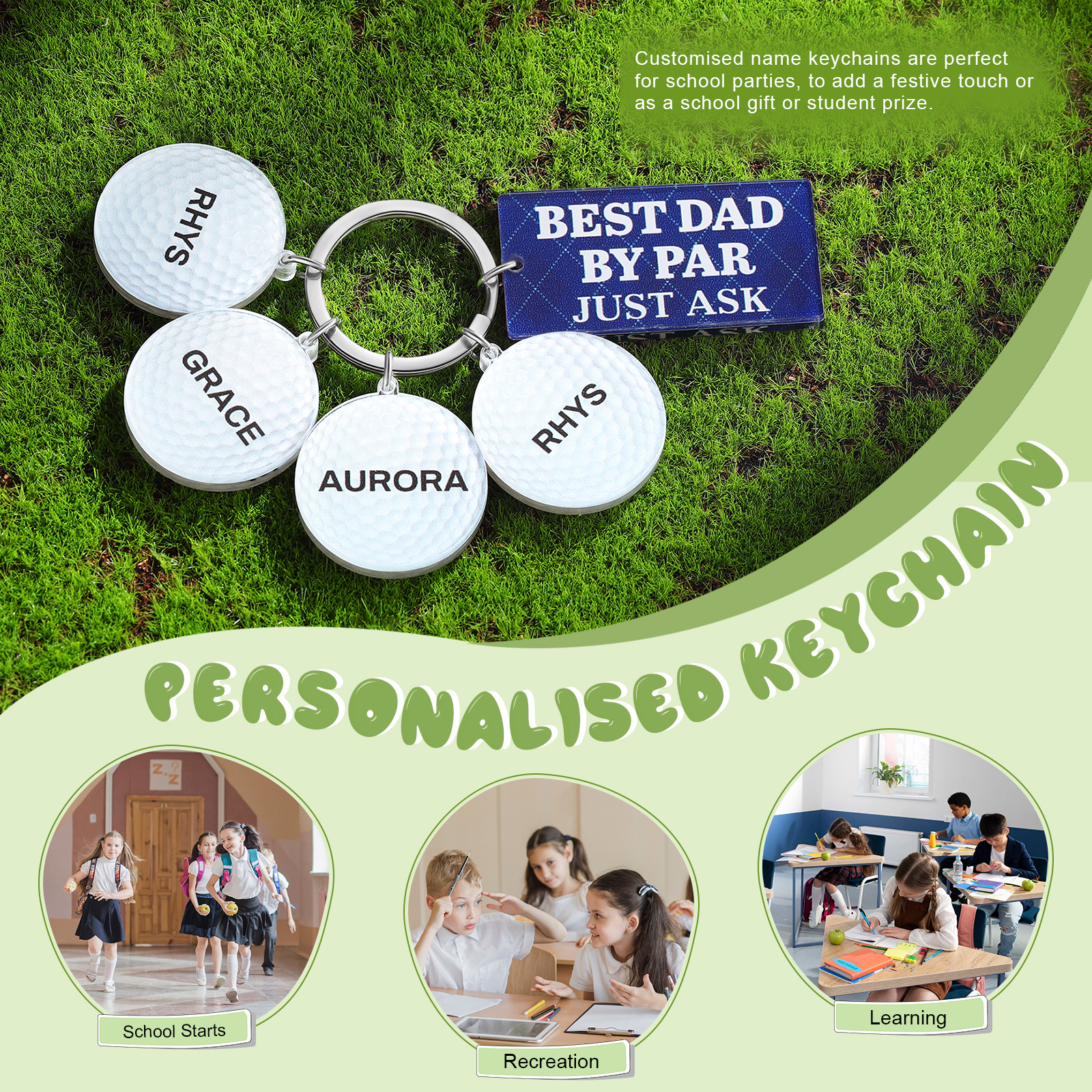 4 Names - Personalised Acrylic Keyring Five Colors to Choose From Back to School Gift for Kids