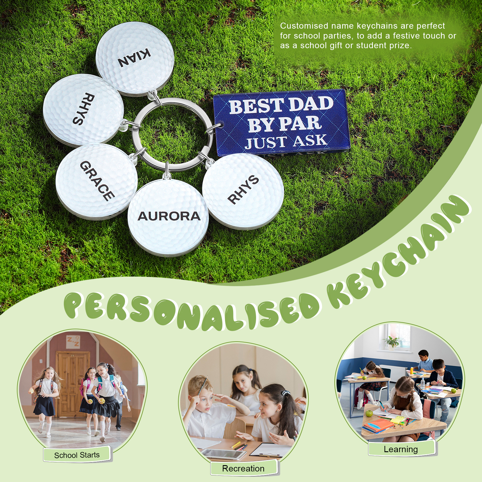 5 Names - Personalised Acrylic Keyring Five Colors to Choose From Back to School Gift for Kids