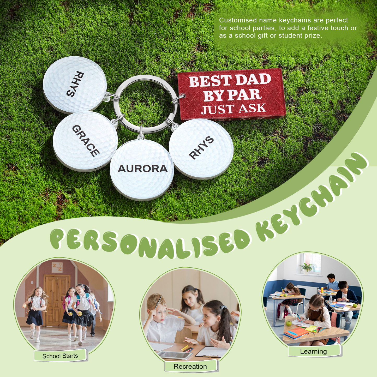 4 Names - Personalised Acrylic Keyring Five Colors to Choose From Back to School Gift for Kids