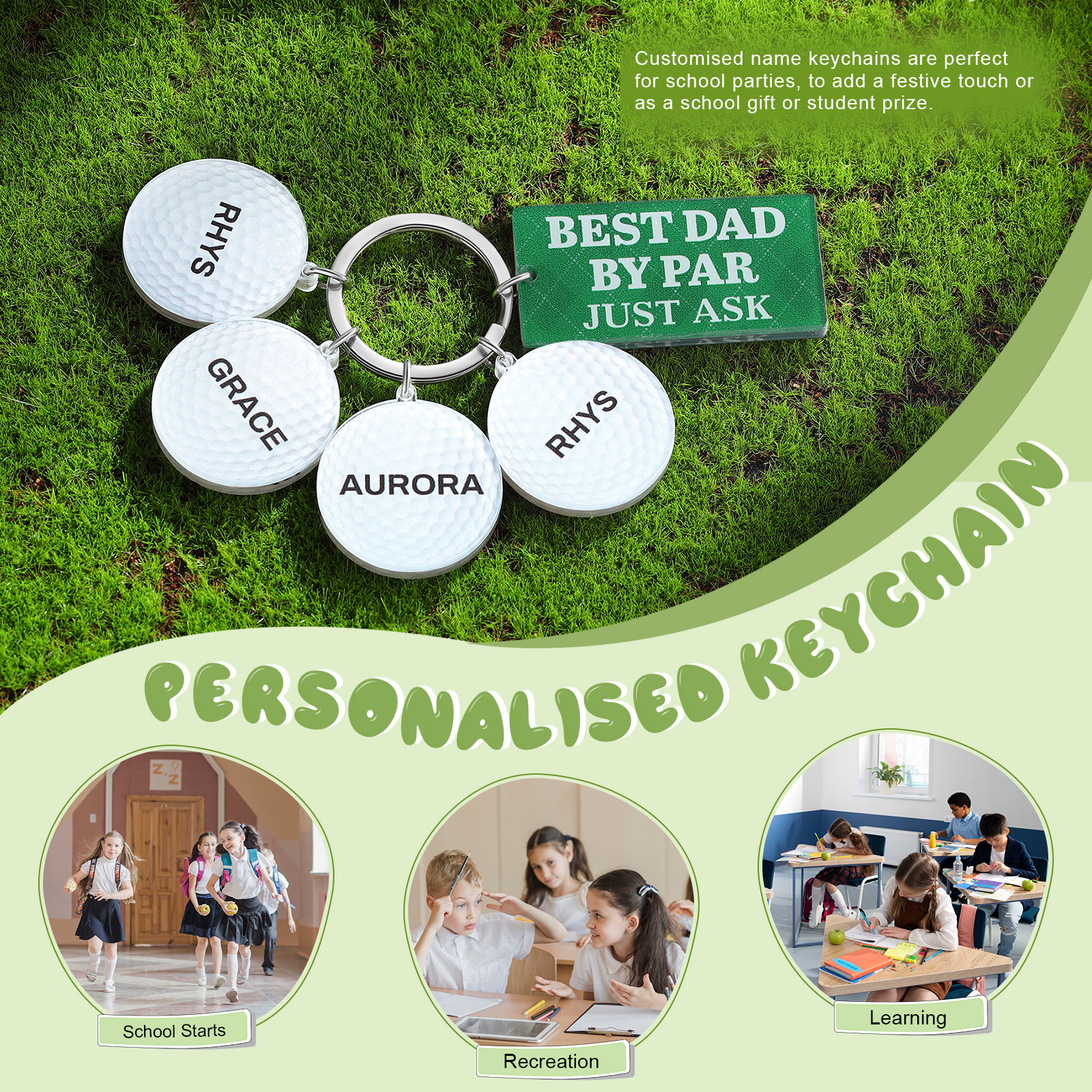 4 Names - Personalised Acrylic Keyring Five Colors to Choose From Back to School Gift for Kids