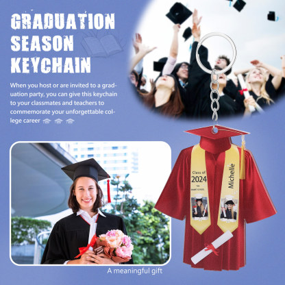 Personalized 2 Photo & Name & 2 Text Exquisite Stainless Steel Graduation Keychain Gift For Her/Him
