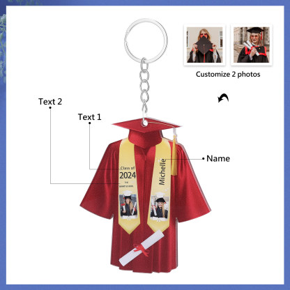 Personalized 2 Photo & Name & 2 Text Exquisite Stainless Steel Graduation Keychain Gift For Her/Him
