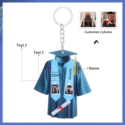 Personalized 2 Photo & Name & 2 Text Exquisite Stainless Steel Graduation Keychain Gift For Her/Him