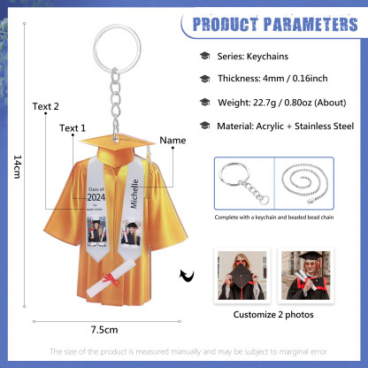 Personalized 2 Photo & Name & 2 Text Exquisite Stainless Steel Graduation Keychain Gift For Her/Him