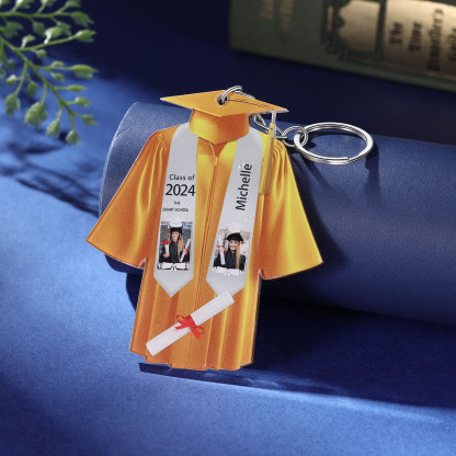Personalized 2 Photo & Name & 2 Text Exquisite Stainless Steel Graduation Keychain Gift For Her/Him