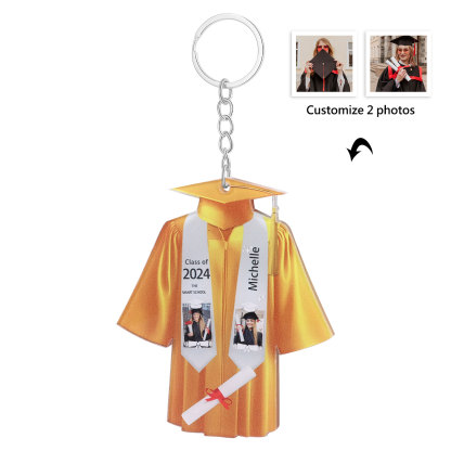 Personalized 2 Photo & Name & 2 Text Exquisite Stainless Steel Graduation Keychain Gift For Her/Him