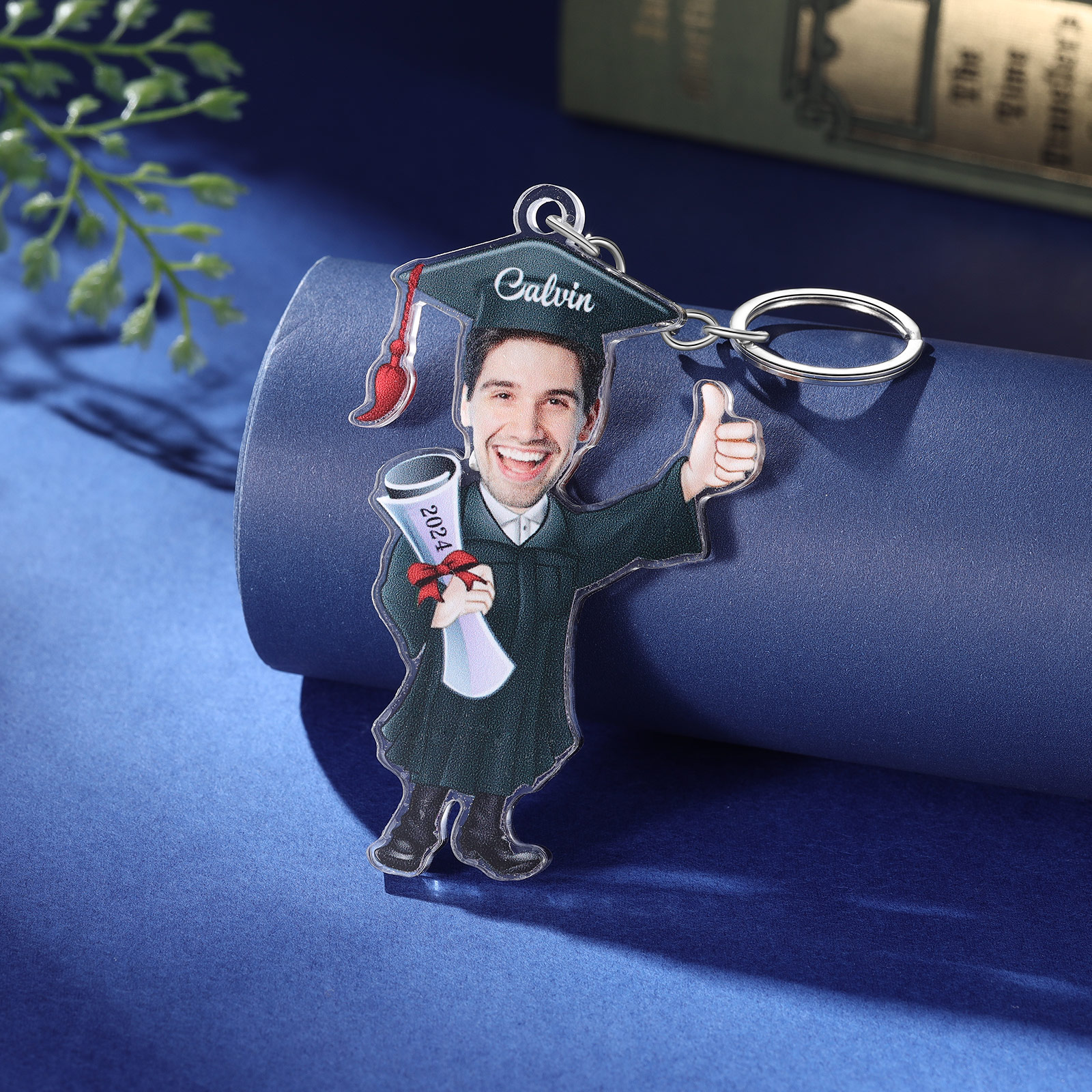 Personalized Photo & Name & Year Exquisite Stainless Steel Graduation Keychain Gift For Her/Him