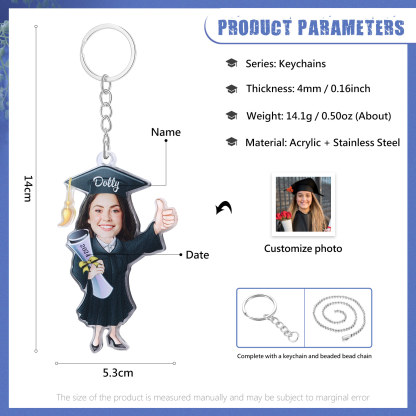Personalized Photo & Name & Year Exquisite Stainless Steel Graduation Keychain Gift For Her/Him