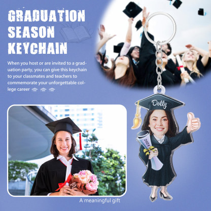 Personalized Photo & Name & Year Exquisite Stainless Steel Graduation Keychain Gift For Her/Him