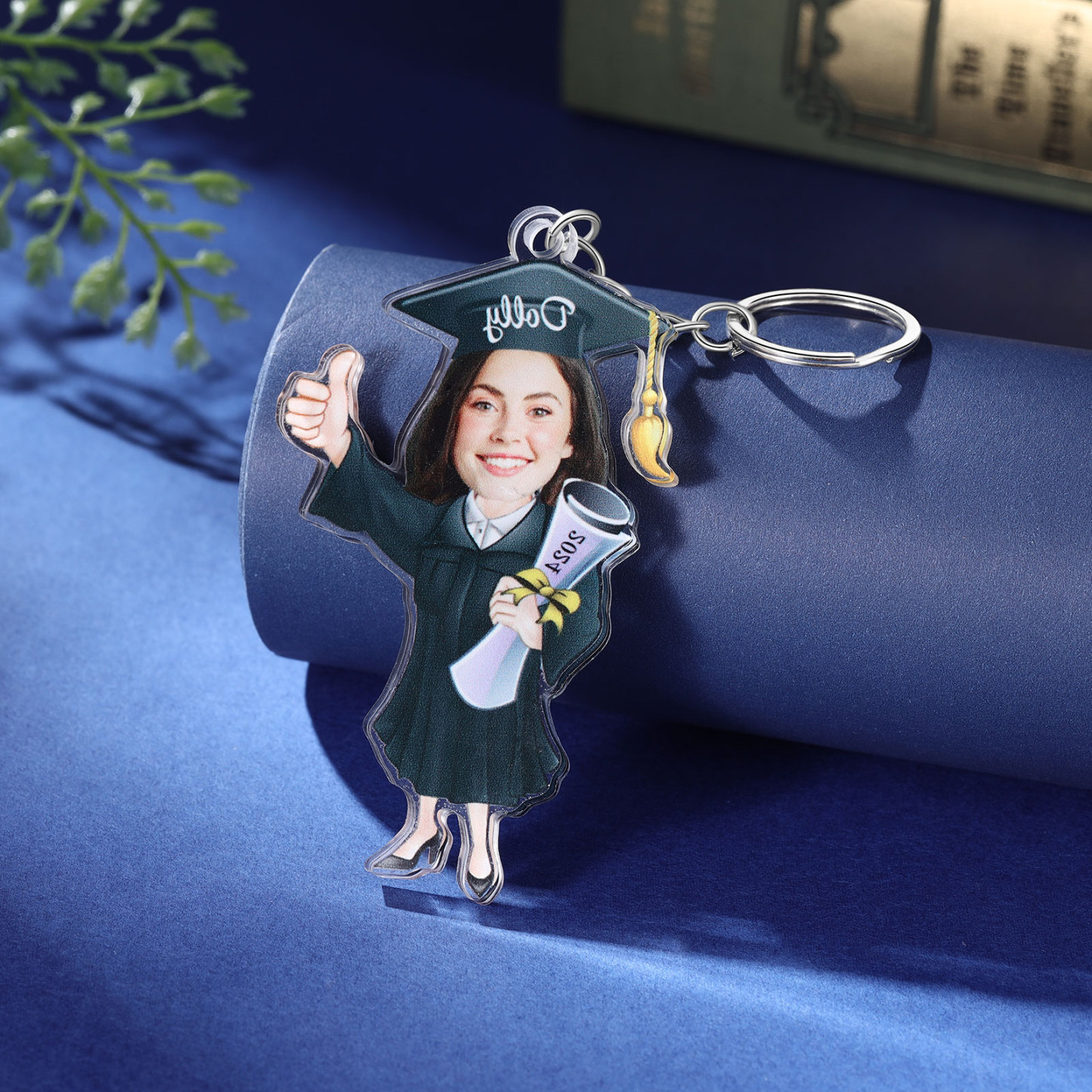 Personalized Photo & Name & Year Exquisite Stainless Steel Graduation Keychain Gift For Her/Him