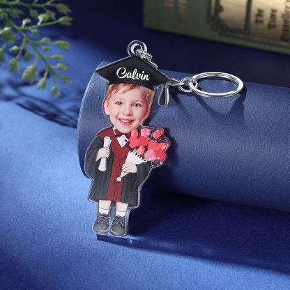 Personalized Photo & Name Exquisite Stainless Steel Graduation Keychain Gift For Her/Him