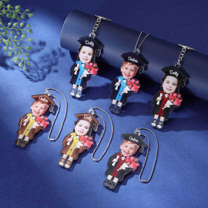 Personalized Photo & Name Exquisite Stainless Steel Graduation Keychain Gift For Her/Him