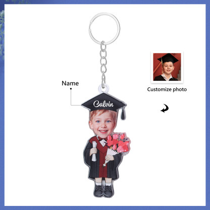 Personalized Photo & Name Exquisite Stainless Steel Graduation Keychain Gift For Her/Him