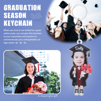 Personalized Photo & Name Exquisite Stainless Steel Graduation Keychain Gift For Her/Him