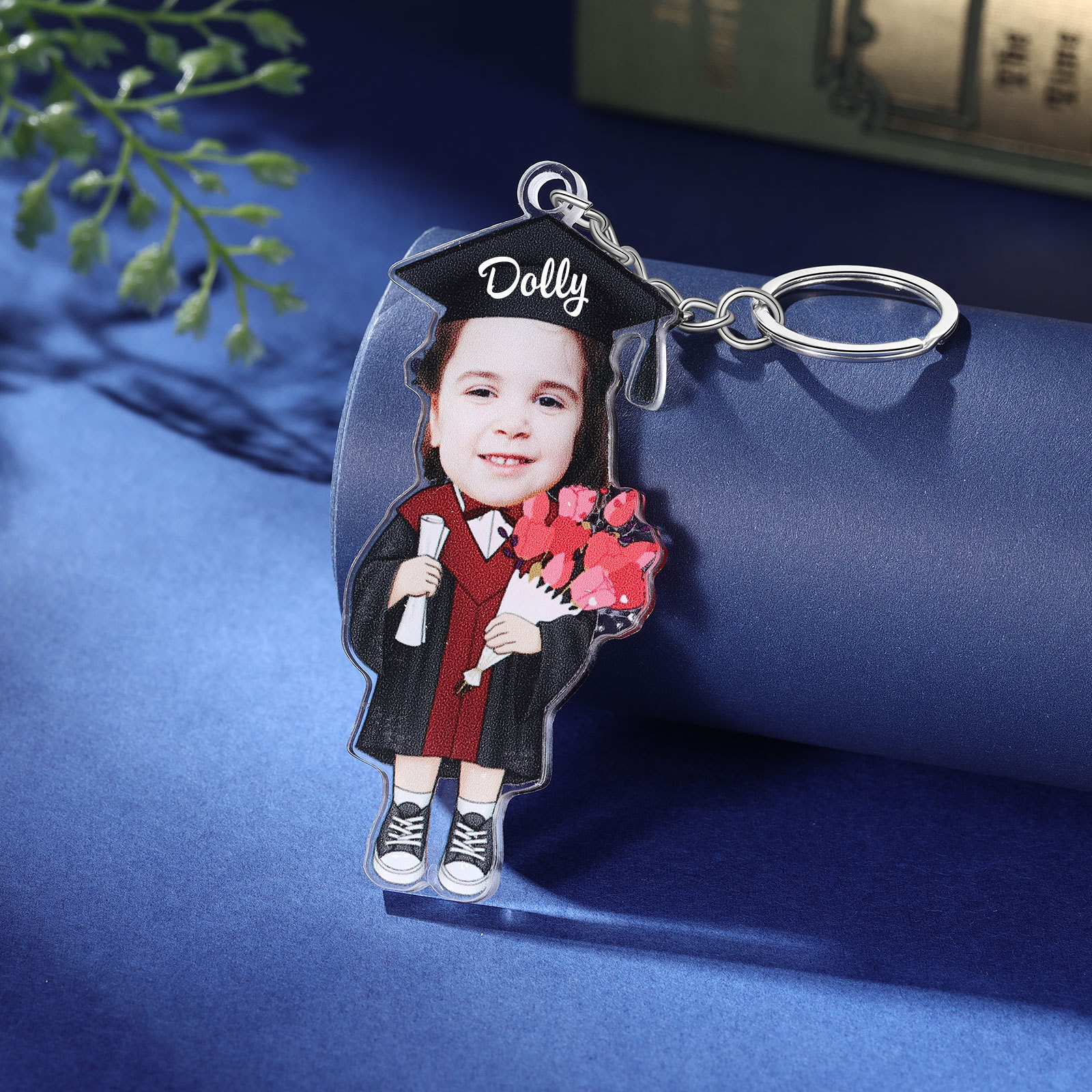 Personalized Photo & Name Exquisite Stainless Steel Graduation Keychain Gift For Her/Him