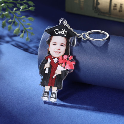 Personalized Photo & Name Exquisite Stainless Steel Graduation Keychain Gift For Her/Him