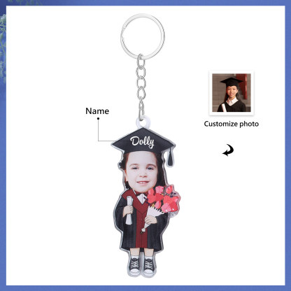 Personalized Photo & Name Exquisite Stainless Steel Graduation Keychain Gift For Her/Him