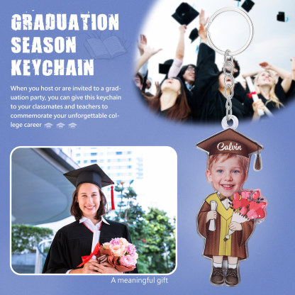Personalized Photo & Name Exquisite Stainless Steel Graduation Keychain Gift For Her/Him
