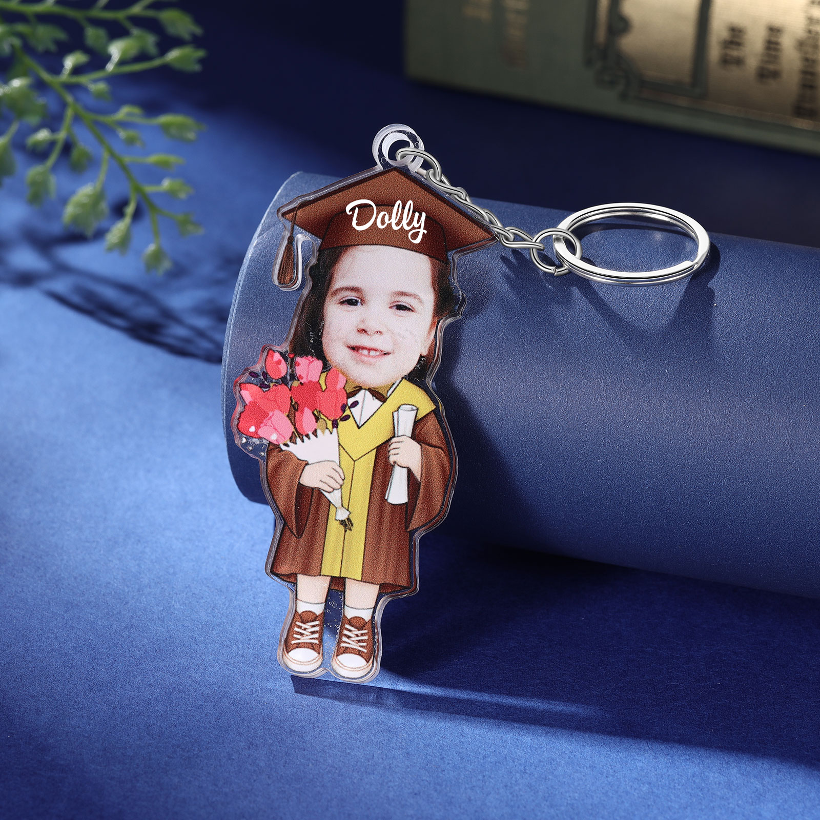 Personalized Photo & Name Exquisite Stainless Steel Graduation Keychain Gift For Her/Him